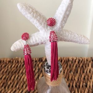 Pretty Pink And Silver Tone Tassel Earrings
